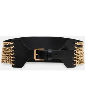 AllSaints Zora Wide Leather Chain Belt - White
