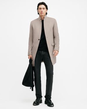 AllSaints Hargrove Slim Fit Wool Blend Coat - White