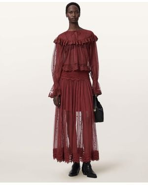AllSaints Trixie Lace Midi Skirt - Red