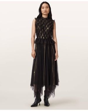 AllSaints Polyester Lola Metallic Midi Dress, /Us 0 - Black