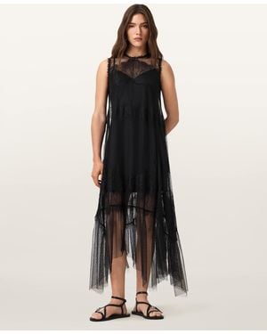 AllSaints Clara Lace Trim Midi Dress - Black