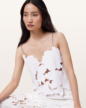 AllSaints Flora Embroidered Denim Top - White