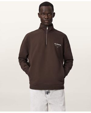 AllSaints Underground Half Zip Sweatshirt - Brown