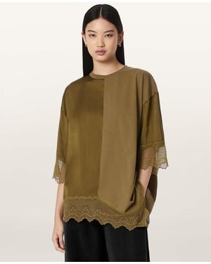 AllSaints Lenny Short Sleeve Lace T-Shirt - Green