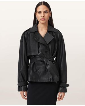 AllSaints Reed Cropped Leather Trench - Black