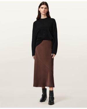 AllSaints Darya Bias Cut Maxi Skirt - Brown