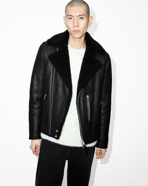 AllSaints Xena Shearling Biker Jacket - Black