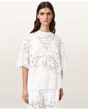 AllSaints Amelie Oversized Short Sleeve Lace T-Shirt - White