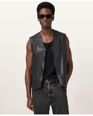 AllSaints Davies Leather Waistcoat - Black