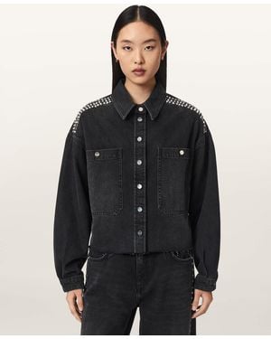 AllSaints Nicky Studded Boxy Denim Jacket - Black