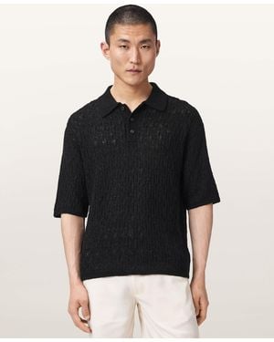AllSaints Cyclone Short Sleeve Cable Polo - Black