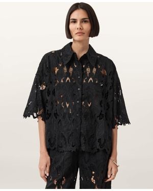 AllSaints Charli Relaxed Fit Embroidered Shirt - Black