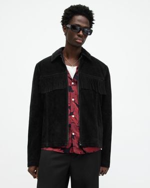 AllSaints Warren Suede Western Tassel Jacket - Black