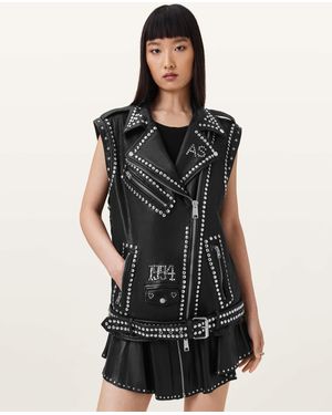 AllSaints Billie 1994 Studded Leather Gilet - Black