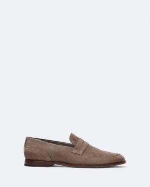 AllSaints Jules Hand-Stitched Suede Loafers - White