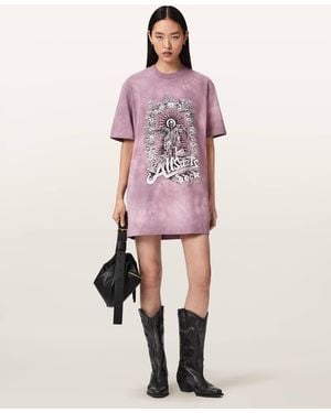 AllSaints Avalon Tie-Dye Graphic T-Shirt Mini Dress - Pink