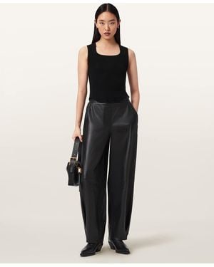 AllSaints Etta Barrel Leg Leather Pants - Black