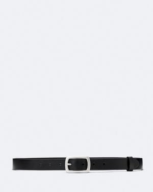 AllSaints Everett Skinny Leather Bar-Buckle Belt - White