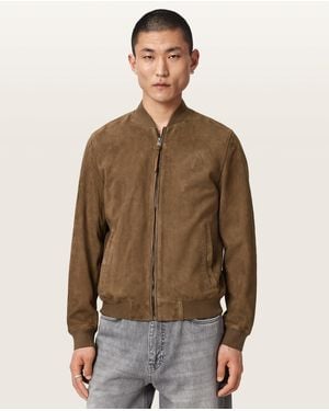 AllSaints Morton Relaxed Fit Suede Bomber Jacket - Brown