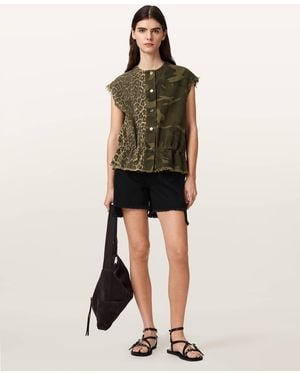 AllSaints Sofi Camo Leopard Print Waistcoat - Green