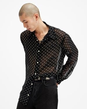 AllSaints Sangha Long Sleeve Relaxed Fit Shirt - Black