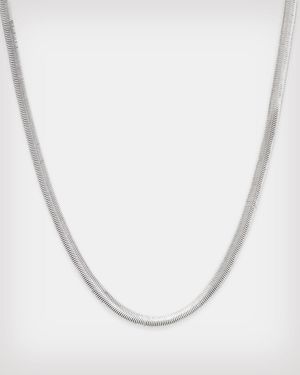 AllSaints Flat Snake Silver-tone Necklace, - Black