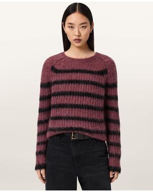 AllSaints Riga Striped Crew Neck Sweater - Red
