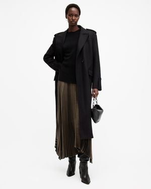 AllSaints Phia Metallic Asymmetric Maxi Skirt,, Metallic - Black