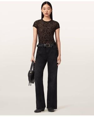 AllSaints Polyester Ellie Mesh Leopard Print T-Shirt, /Us 2 - Black