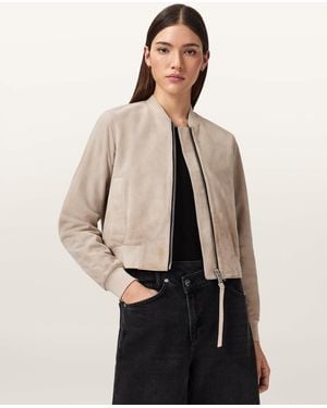 AllSaints Orten Suede Bomber Jacket - Natural