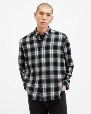 AllSaints Dury Checked Relaxed Fit Shirt,, Bergman - Grey