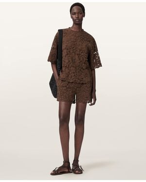 AllSaints Amelie Oversized Short Sleeve Lace T-Shirt - Brown