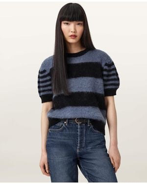AllSaints Clem Striped Knitted T-Shirt - Blue