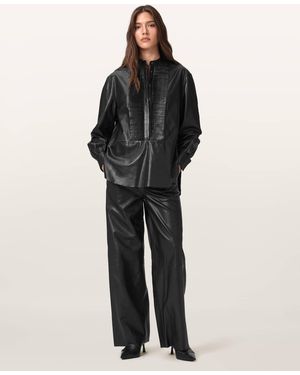 AllSaints Sheep Leather Ash Wide Leg Leather Pants, /Us 2 - Black