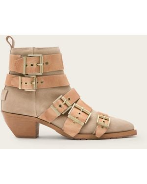 AllSaints Jane Buckle Pointed Leather Boots - Natural