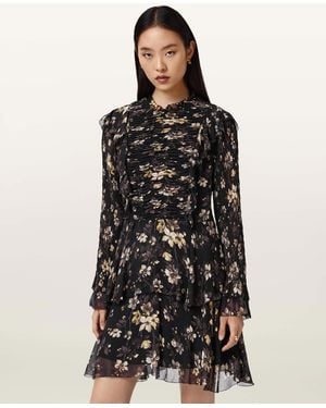 AllSaints Polyester Portia Floral Midi Dress, /Us 2 - Black