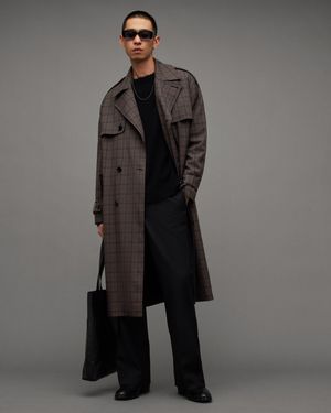AllSaints Castor Checked Oversized Trench Coat, - Grey