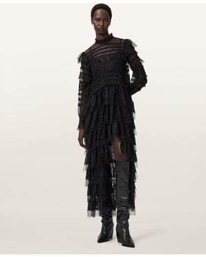 AllSaints Cavarly Tiered Lace Maxi Dress - Black