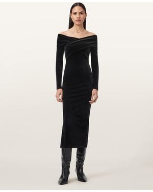 AllSaints Main: 92% Polyester, 8% Elastane Delta Velvet Midi Dress, /Us 4 - Black