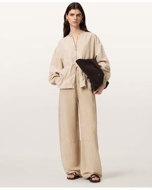 AllSaints Jett Wide Leg Linen Blend Pants - Natural