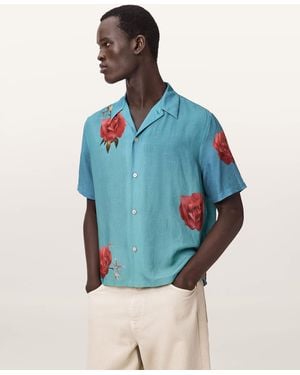 AllSaints Fleur Fazed Boxy Short Sleeve Shirt - Blue