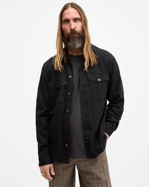 AllSaints Spotter Long Sleeve Military Overshirt - Black