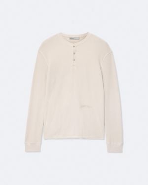 AllSaints Raine Waffle-Knit Long-Sleeve Henley Top - White