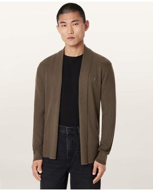 AllSaints Mode Merino Ramskull Open Cardigan - Gray