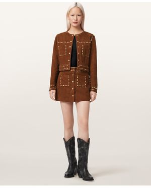 AllSaints Alice Suede Studded Mini Skirt - Natural