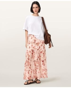AllSaints Evia Tiered Floral Maxi Skirt - Pink