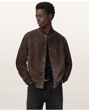AllSaints Stafford Leather Bomber Jacket - Brown