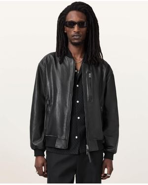 AllSaints Marco Oversized Leather Bomber Jacket in Black for Men