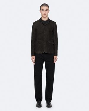 AllSaints Survey Double Layered Leather Blazer,, Anthracite - Black