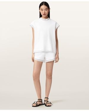 AllSaints Lele Straight Fit Lace Trim Shorts - White